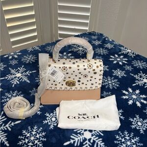 Coach White and Tan Satchel with Gold Accents